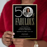Modern Minimal Black Fifty Fabulous Photo Birthday Folieneinladung<br><div class="desc">Modern and chic, this Fifty and Fabulous birthday invitation combines classic black and white with accents of real gold foil and a fun photo placement for a personal touch. Its minimal design is a simple and fun way to celebrate the milestone birthday. This version of the card has a whimsical...</div>