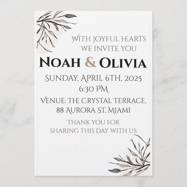 Modern Minimal Black Script Wedding Invitation (Devant)