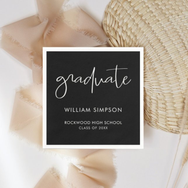 Modern Minimal Black & White Graduate  Serviette (Von Creator hochgeladen)