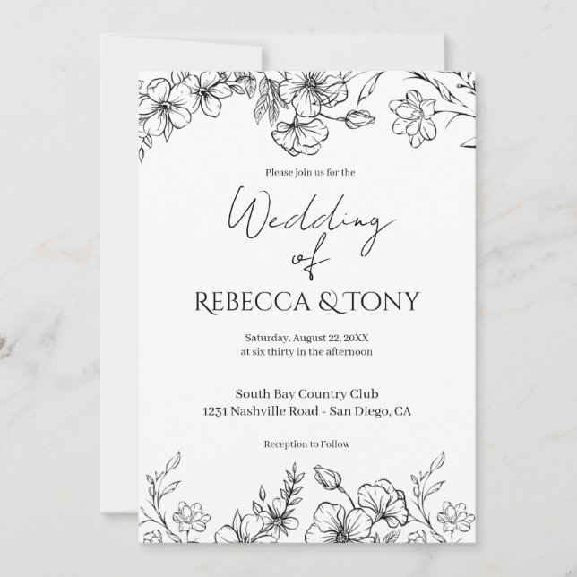 Modern Minimal Black & White Wedding Invitation Einladung (Vorderseite)