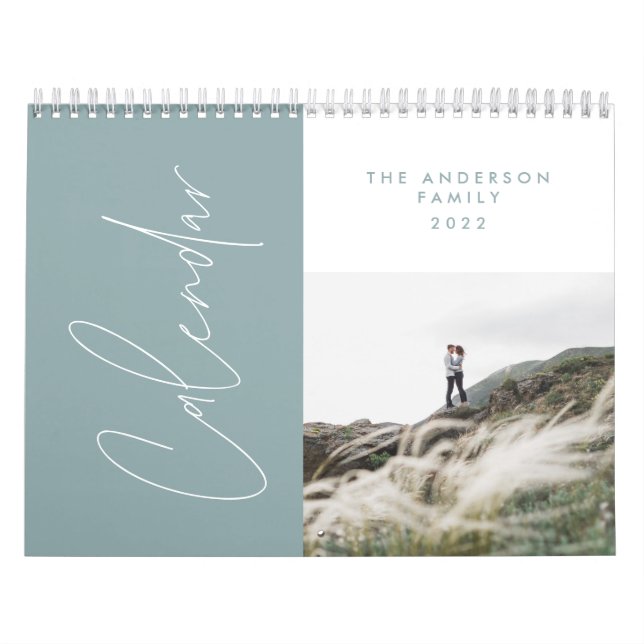 Modern minimal blue 2 photo family elegant kalender (Titelbild)