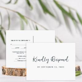 Modern Minimal Blue Rsvp Trendy Script Meal Choice Einladungspostkarte