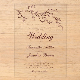 Modern Minimal Botanical Burgundy Wedding Acryleinladungen