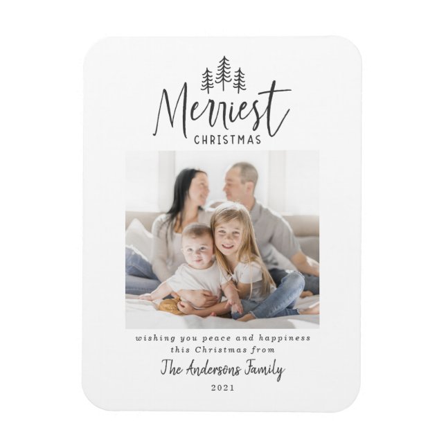 Modern minimal Christmas rustic one photo holiday Magnet (Vertikal)
