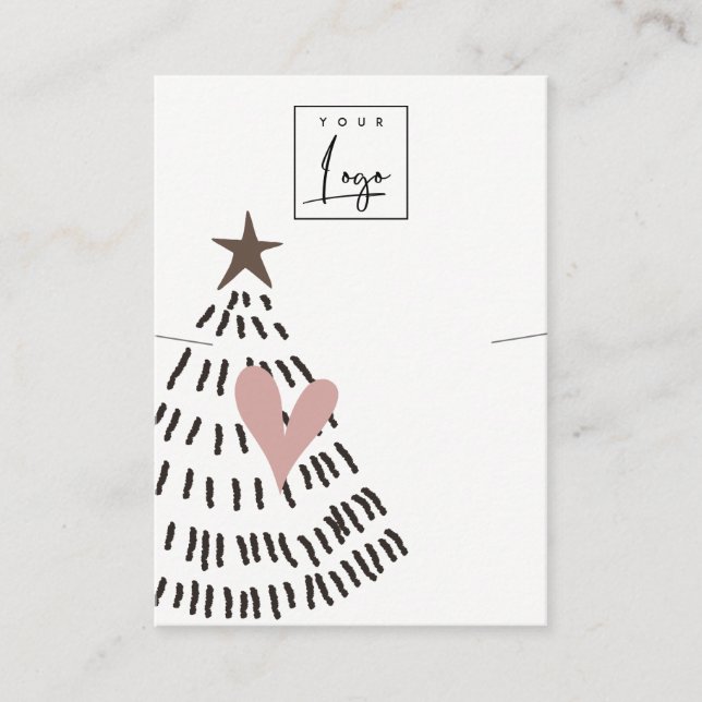 Modern Minimal Christmas Tree Heart Necklace Logo Visitenkarte (Vorderseite)