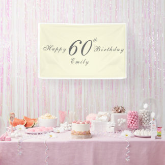 Modern Minimal Cream 60th Birthday Party Banner