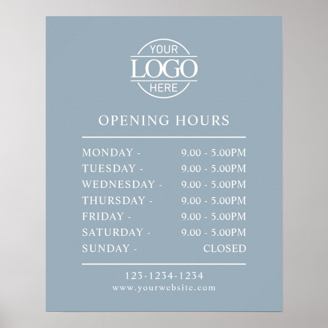 Modern Minimal Dusty Blue  Business Opening Hours Poster (Vorne)