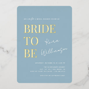 Modern Minimal Dusty Blue und Goldene Brautparty Folieneinladung