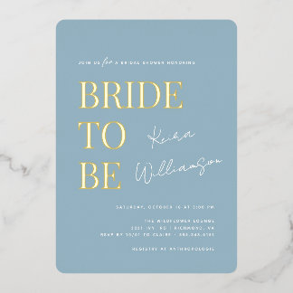 Modern Minimal | Dusty Blue und Goldene Brautparty Folieneinladung
