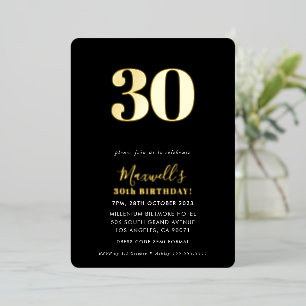 MODERN MINIMAL einfaches 30. Party Schwarz-weißes  Folieneinladung