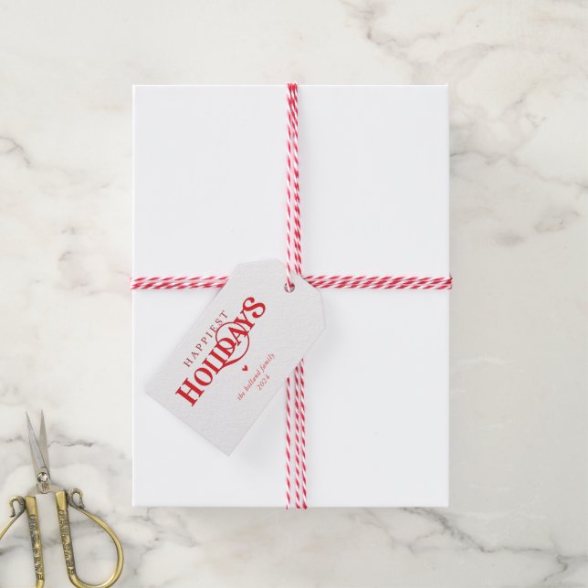MODERN Minimal festliche rote Gold glücklichsten U Geschenkanhänger (Mit Garn)