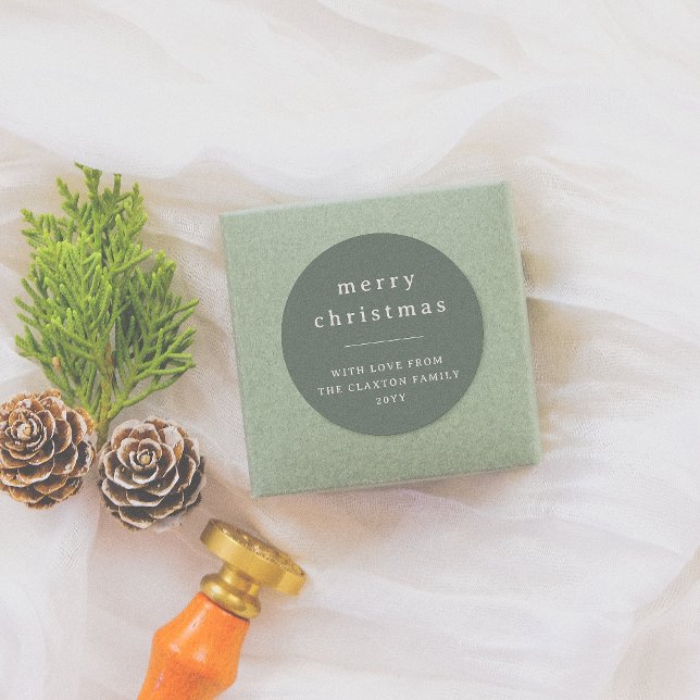 Modern & Minimal frohe Weihnachtsfamilie Name Gree Runder Aufkleber (Von Creator hochgeladen)