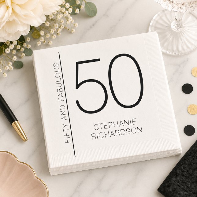 Modern Minimal Fünfzig und Fantastisch 50. Geburts Serviette (Add name to customize, see the collection for other items which co-ordinate)