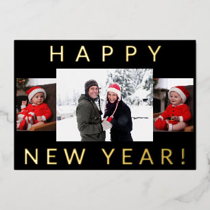 Modern Minimal glücklich Neujahr Schwarz und Real  Folien Feiertagskarte