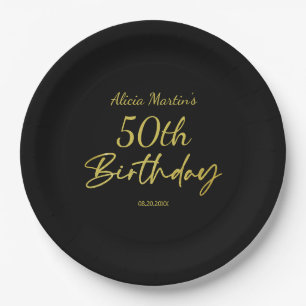 Modern & Minimal Gold Typografie Black Birthday Pappteller