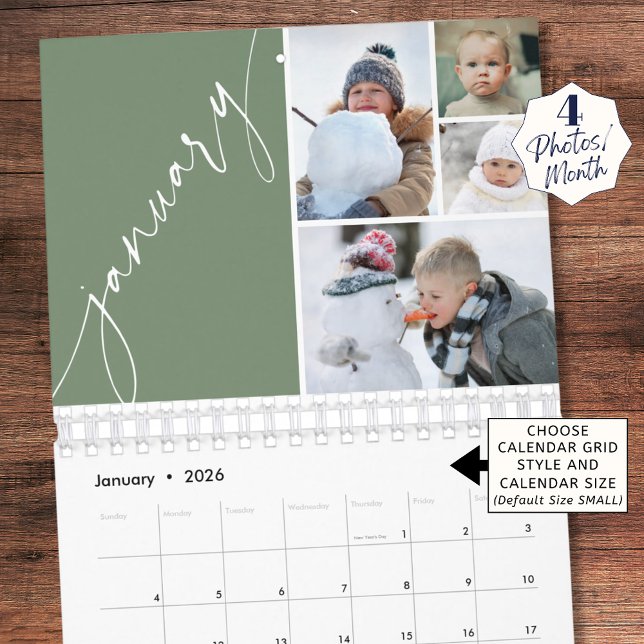 Modern Minimal Green 4 Photos Per Month Kalender (Von Creator hochgeladen)