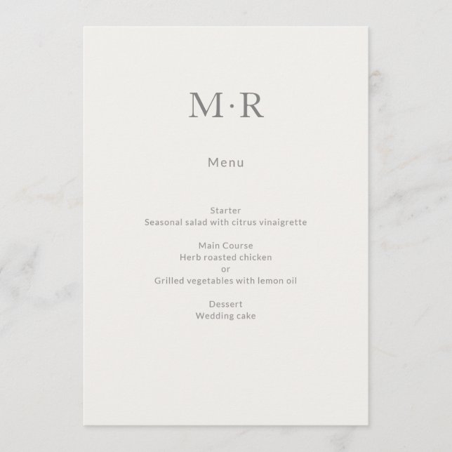 Modern Minimal Intimate Wedding Menükarte (Vorderseite)