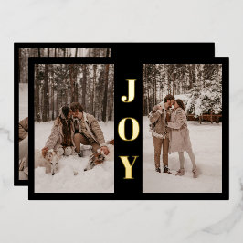 Modern Minimal Joy Christmas Black 3 Foto Folien Feiertagskarte