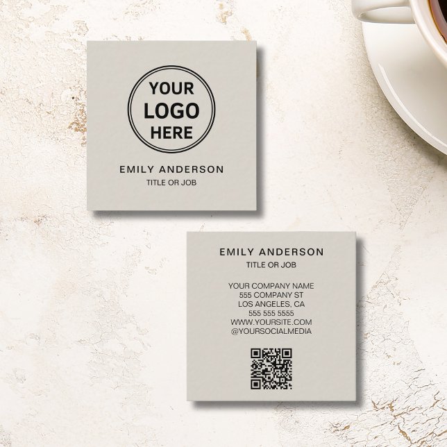 Modern Minimal Logo QR Quadratische Visitenkarte (Modern Minimal Logo QR Square Business Card)