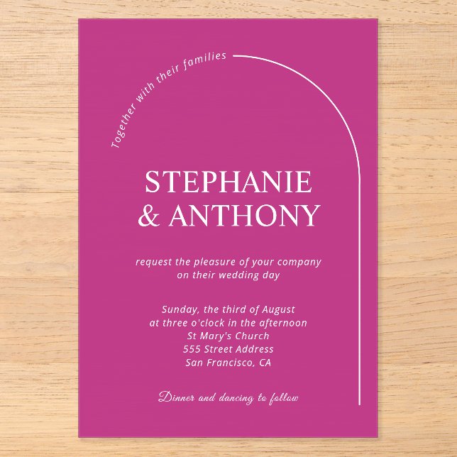 Modern Minimal Magenta with Arch Wedding    Acryleinladungen (Vorderseite)