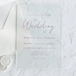 Modern Minimal Mauve Script Wedding Acryleinladungen