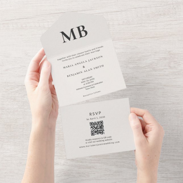 Modern Minimal Micro Wedding All-in-One Invite All In One Einladung (Abreißen)