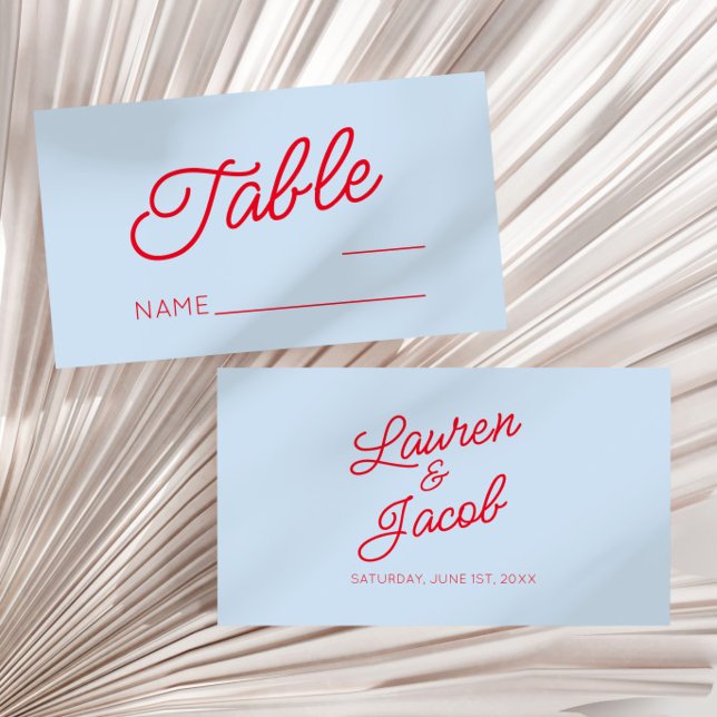 Modern Minimal Minimalist Blue and Red Wedding Platzkarte (Von Creator hochgeladen)