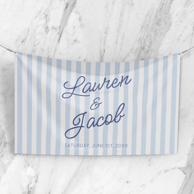 Modern Minimal Minimalist Blue Stripes Wedding Banner (Von Creator hochgeladen)