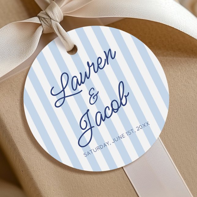Modern Minimal Minimalist Blue Stripes Wedding Geschenkanhänger (Von Creator hochgeladen)