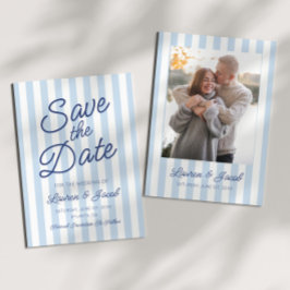 Modern Minimal Minimalist Blue Stripes Wedding Save The Date