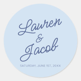 Modern Minimal Minimalist Blue Wedding Runder Aufkleber