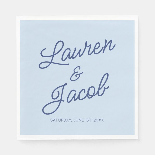 Modern Minimal Minimalist Blue Wedding Serviette (Vorderseite)