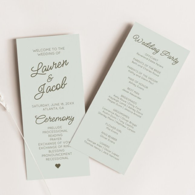 Modern Minimal Minimalist Green  Wedding Programm (Von Creator hochgeladen)