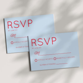 Modern Minimal Minimalist Red Blue Wedding RSVP Karte