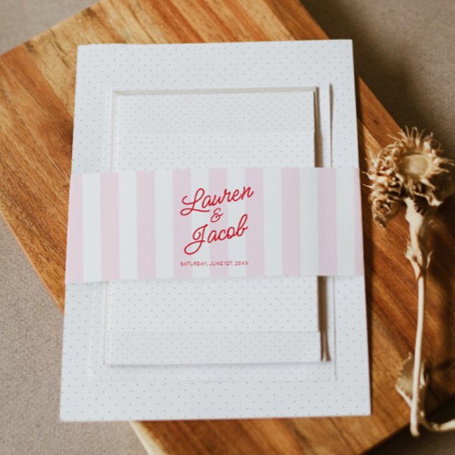 Modern Minimal Minimalist Red Pink Stripes Wedding Einladungsbanderole (Von Creator hochgeladen)
