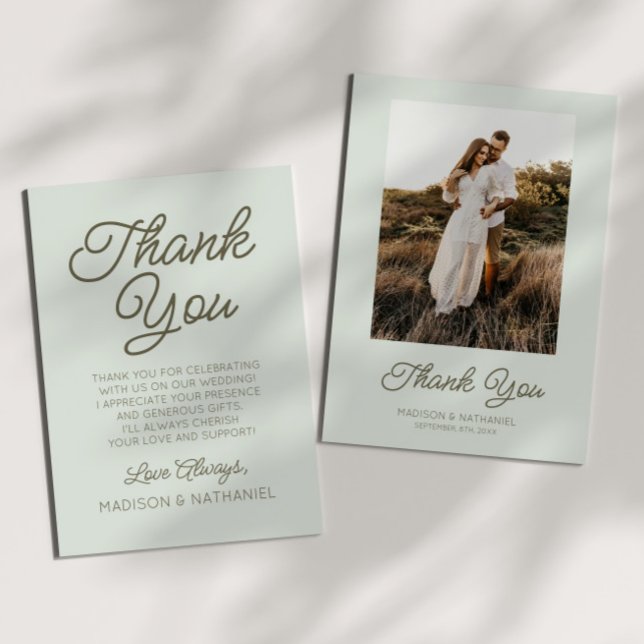 Modern Minimal Minimalist Sage Green Wedding Dankeskarte (Von Creator hochgeladen)