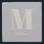 Modern Minimal Monogram, Anfangsgrauer Name Steinuntersetzer<br><div class="desc">Moderner Minimal Monogram Lila Graue Name Stone Untersetzer</div>