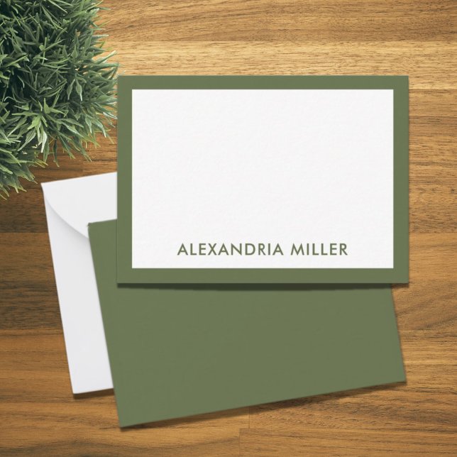 Modern Minimal Monogram Name Olive Green Mitteilungskarte (Von Creator hochgeladen)