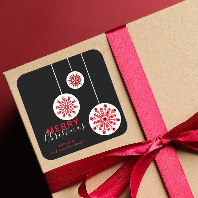 Modern Minimal Nordic Black Red White Weihnachten Quadratischer Aufkleber (Von Creator hochgeladen)