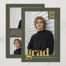 Modern Minimal Olive Green Gold Photo Graduation