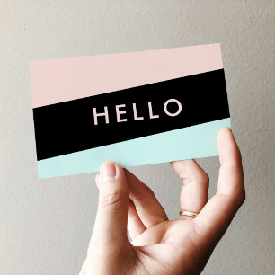 Modern Minimal Pastel Pink & Mint "Hello" Visitenkarte