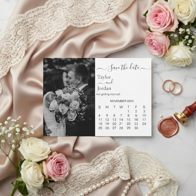 Modern Minimal Photo Calendar Save the Date Card  (Von Creator hochgeladen)