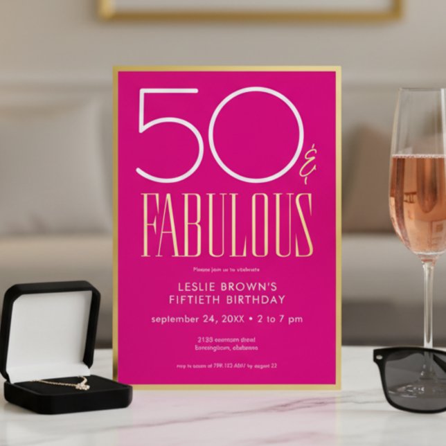 Modern Minimal Pink Fifty & Fabulous Birthday Folieneinladung (Von Creator hochgeladen)