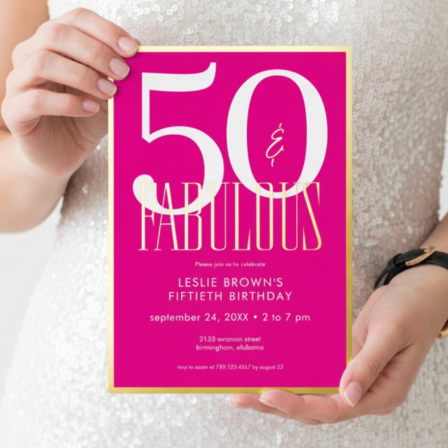 Modern Minimal Pink Fifty & Fabulous Birthday Folieneinladung (Von Creator hochgeladen)