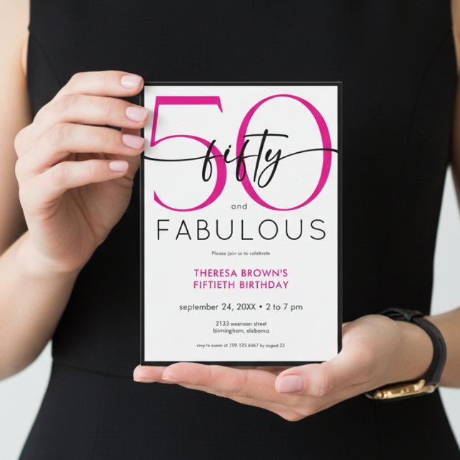 Modern Minimal Pink Fifty Fabulous Script Birthday Einladung (Von Creator hochgeladen)