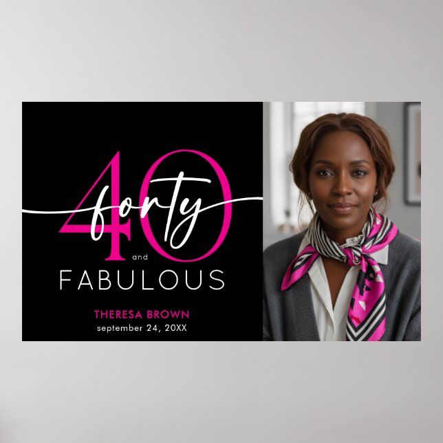 Modern Minimal Pink Forty Fabulous Script Birthday Poster (Vorne)