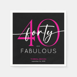 Modern Minimal Pink Forty Fabulous Script Birthday Serviette