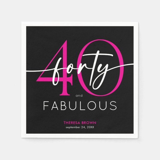 Modern Minimal Pink Forty Fabulous Script Birthday Serviette (Vorderseite)