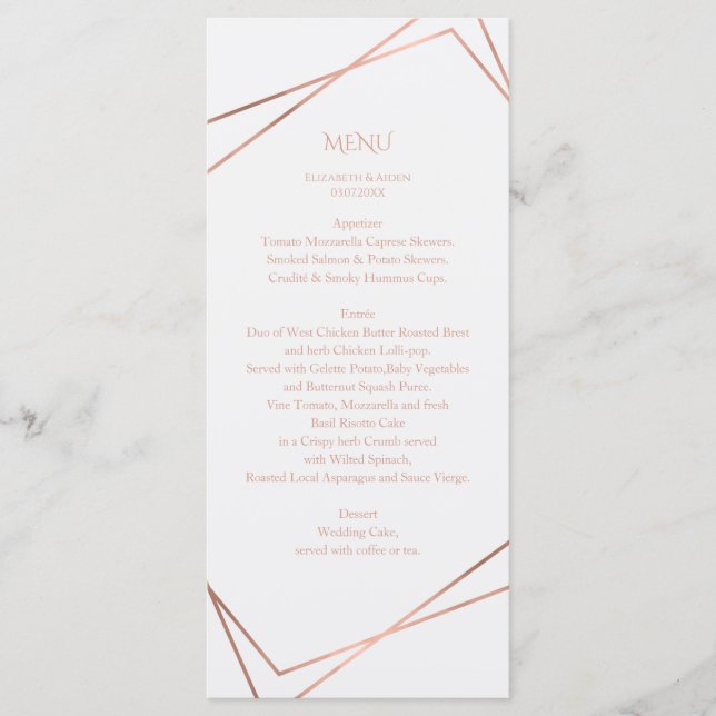 Modern, minimal, pur, weiß, rosegold (Imitat) Menükarte (Vorderseite)
