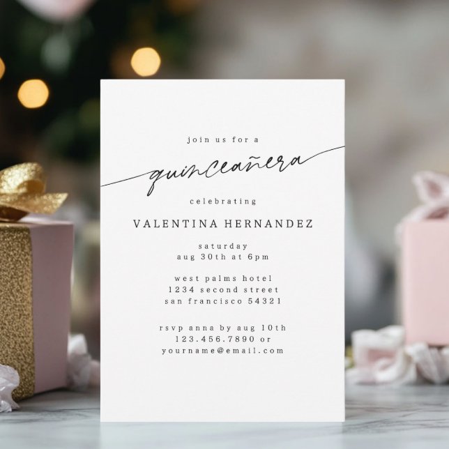 Modern Minimal Quinceanera Geburtstagsparty Script Einladung (Von Creator hochgeladen)